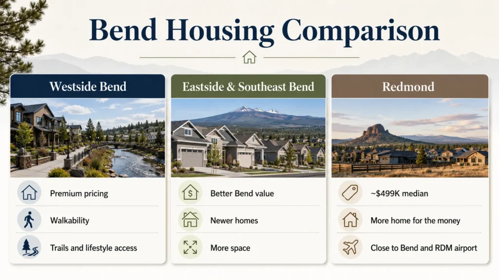 Comparison of Westside Bend, Eastside and Southeast Bend, and Redmond housing costs and lifestyle benefits