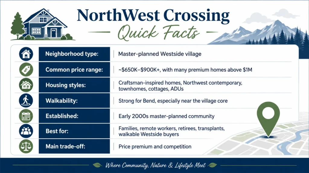 NorthWest Crossing Bend Oregon quick facts including home prices style and walkability