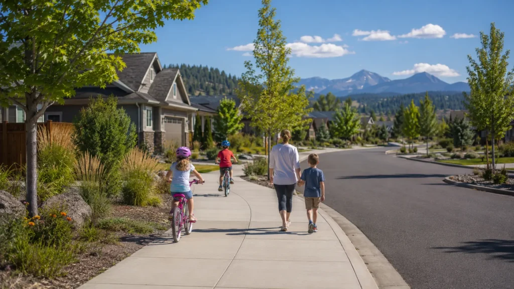 Family-friendly streets and sidewalks in NorthWest Crossing Bend Oregon