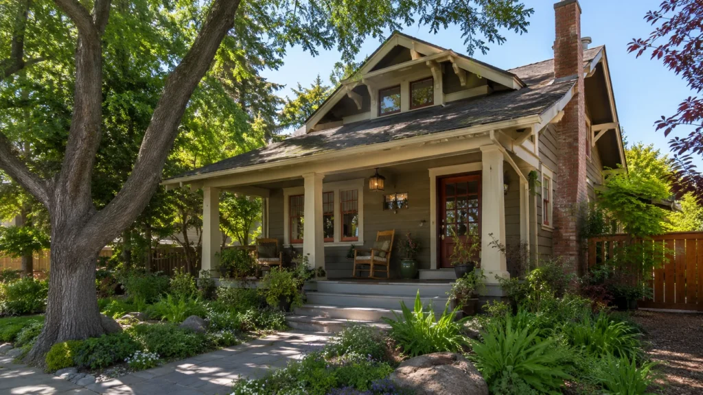 Old Bend historic home with front porch mature trees and established landscaping
