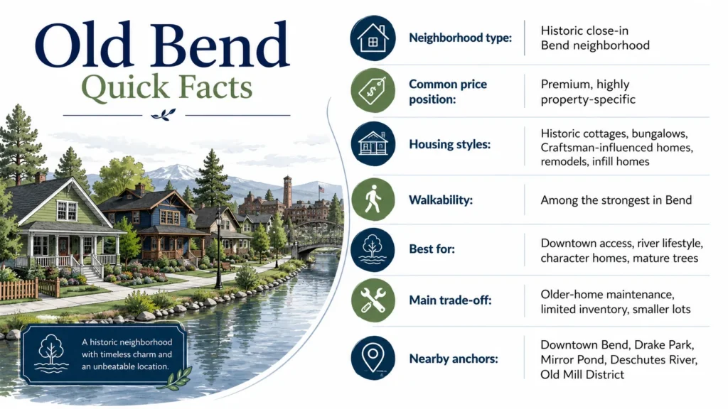 Old Bend neighborhood quick facts including walkability historic homes and downtown Bend access
