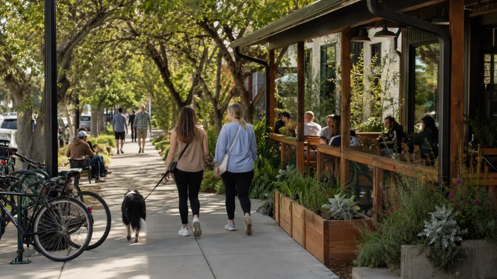 River West Bend Oregon walkable brewery and coffee shop lifestyle with bikes and patios