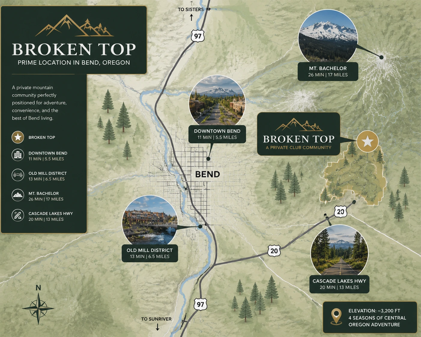 Map showing Broken Top neighborhood location in west Bend Oregon