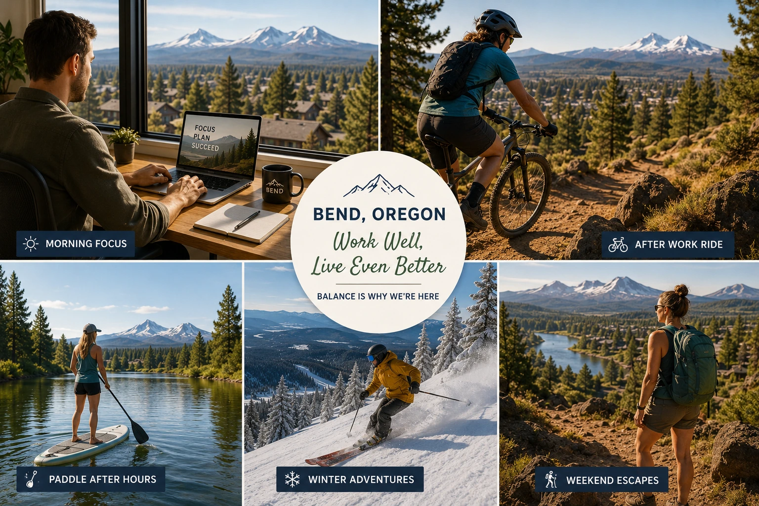 Remote worker enjoying outdoor recreation after work in Bend, Oregon.