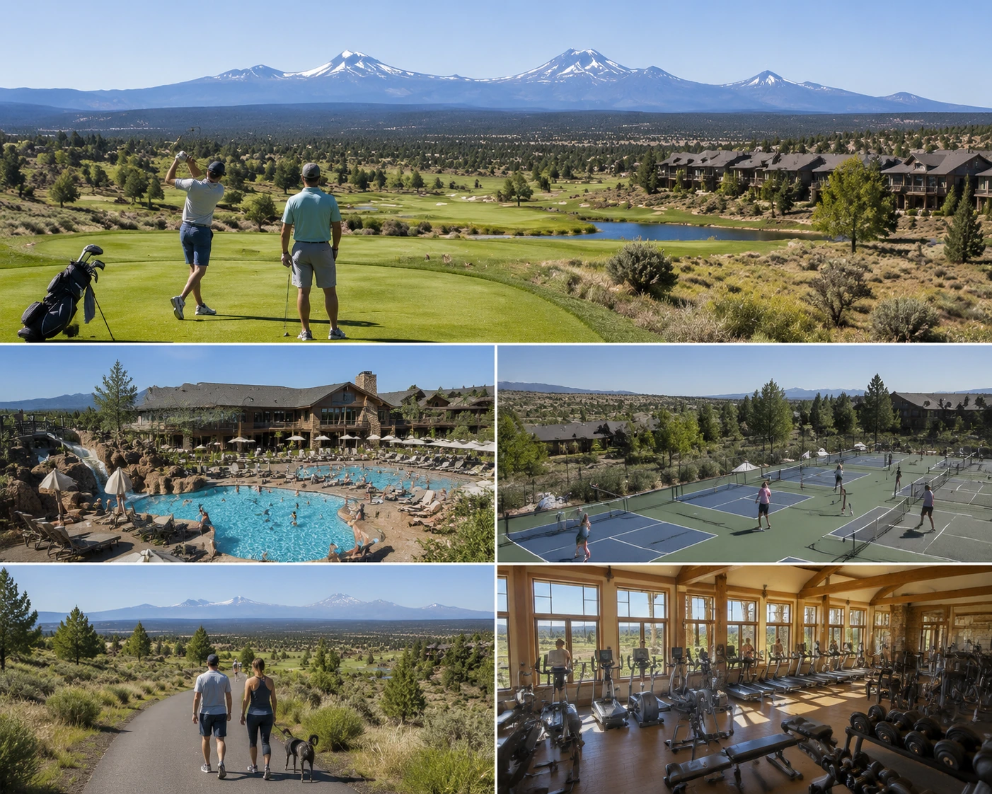 Eagle Crest Resort lifestyle with golf, pools, trails, fitness, and sports courts near Redmond, Oregon.