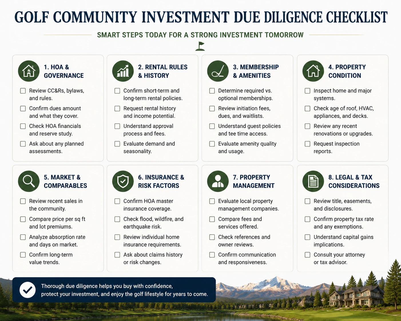 Golf community investment property due diligence checklist for Central Oregon buyers.