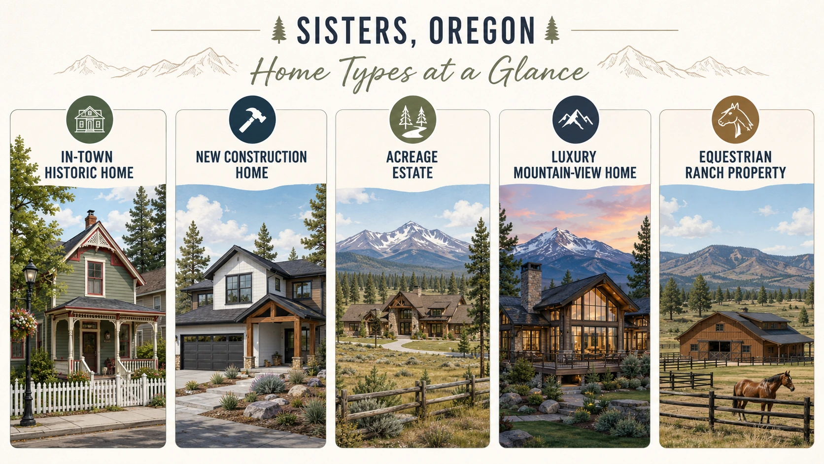 Comparison of home types available in Sisters, Oregon.