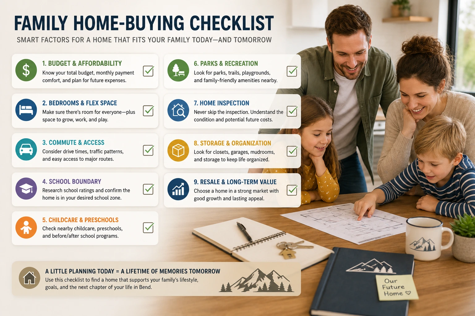 Home-buying checklist for families moving to Bend, Oregon.