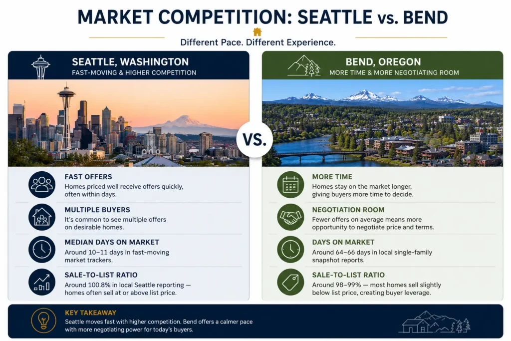 Seattle vs Bend housing competition and speed of sale comparison for homebuyers