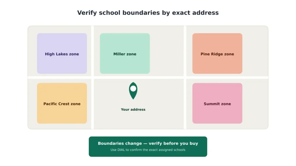 Bend Oregon school boundary verification by address before buying a home