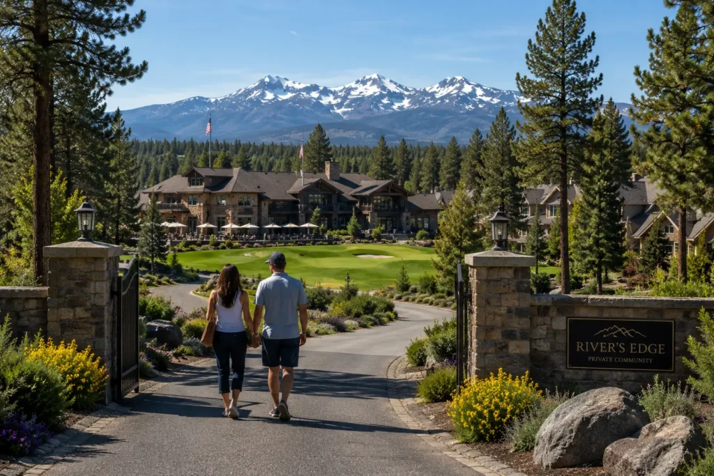 Luxury golf community lifestyle in Bend Oregon with fairway clubhouse and homes