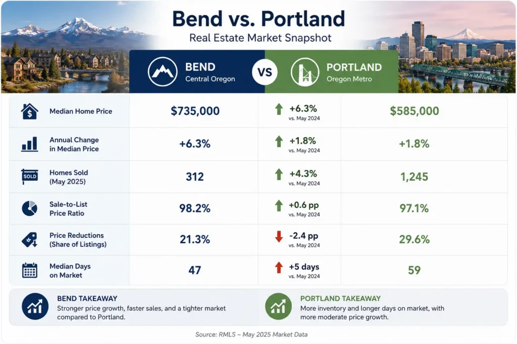 Bend vs Portland housing market data dashboard for 2026