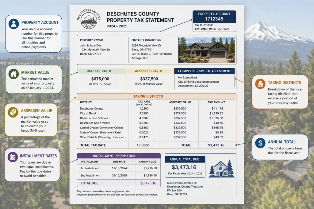 How to read a Deschutes County property tax statement.